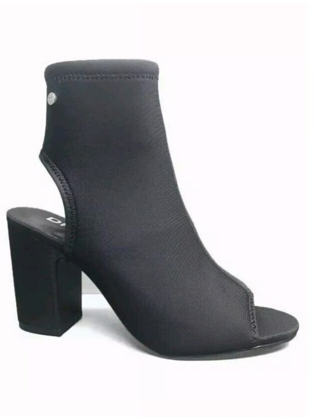 DKNY Hannah Black Open-Toe Neoprene Stretch Block Heel Ankle Bootie